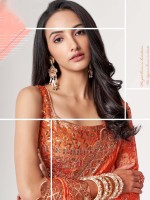 Deep Orange Organza Digital Print Saree